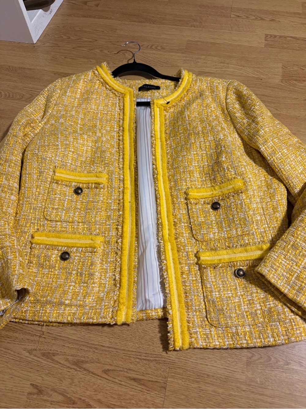 Talbots Yellow Tweed Fringe Jacket - size 16
